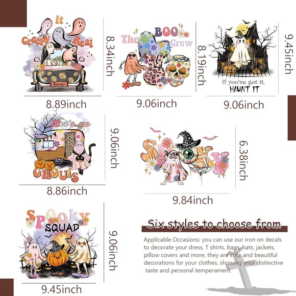 New 6Pcs Halloween Iron on Patches for Clothes T-Shirts Jeans Jackets Bags DIY - Picture 2 of 15